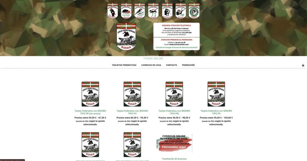 Tienda online para la Federación Bizkaina de Caza, por Mardeasa